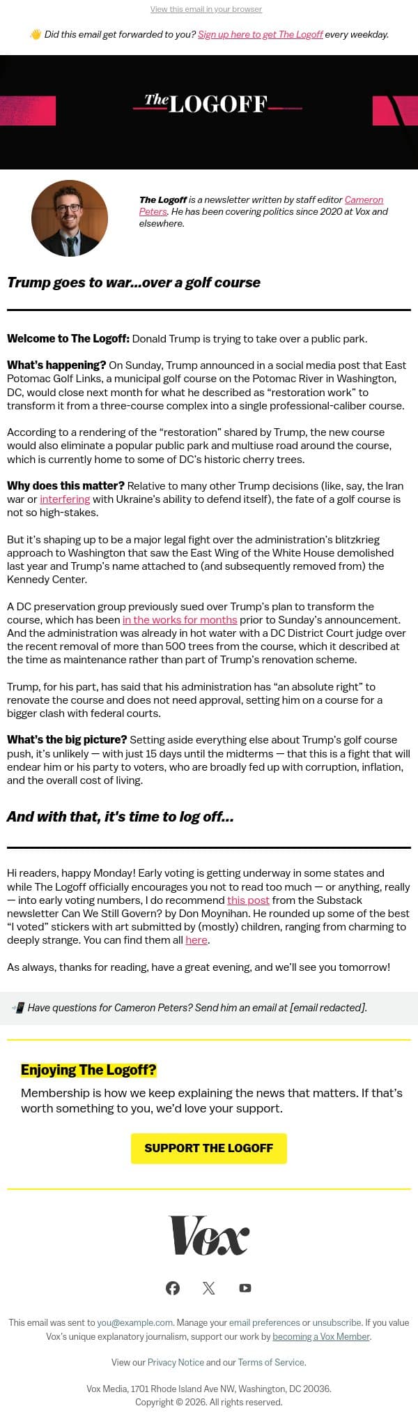 Trump goes to war…over a golf course email from Vox screenshot