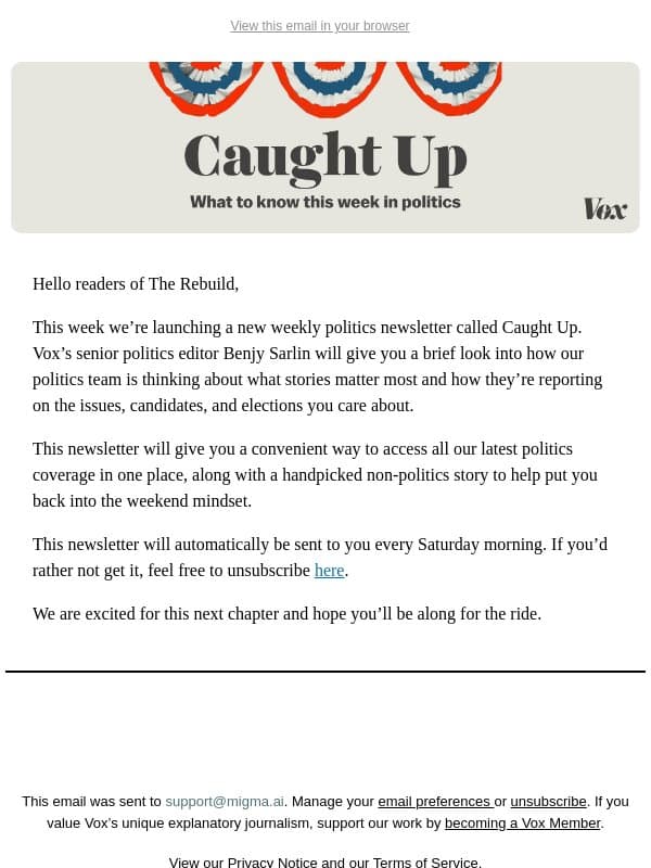 A new way to stay Caught Up email from Vox