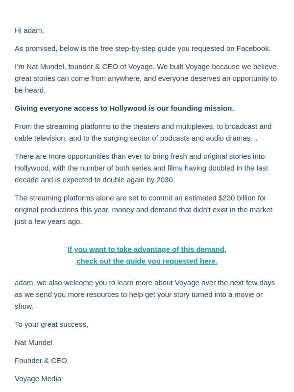 The guide you requested email from Voyage Media