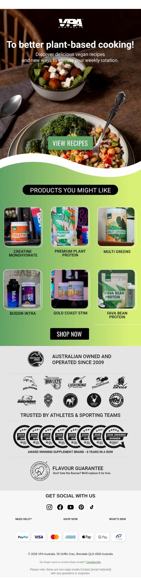 , here's your FREE Vegan Recipe Ebook 🥦 email from VPA Australia screenshot