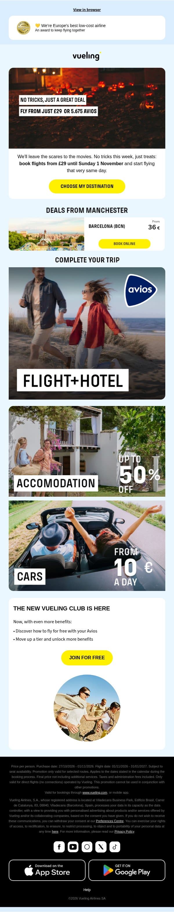 Trick or deal? Deal! ππ email from Vueling screenshot