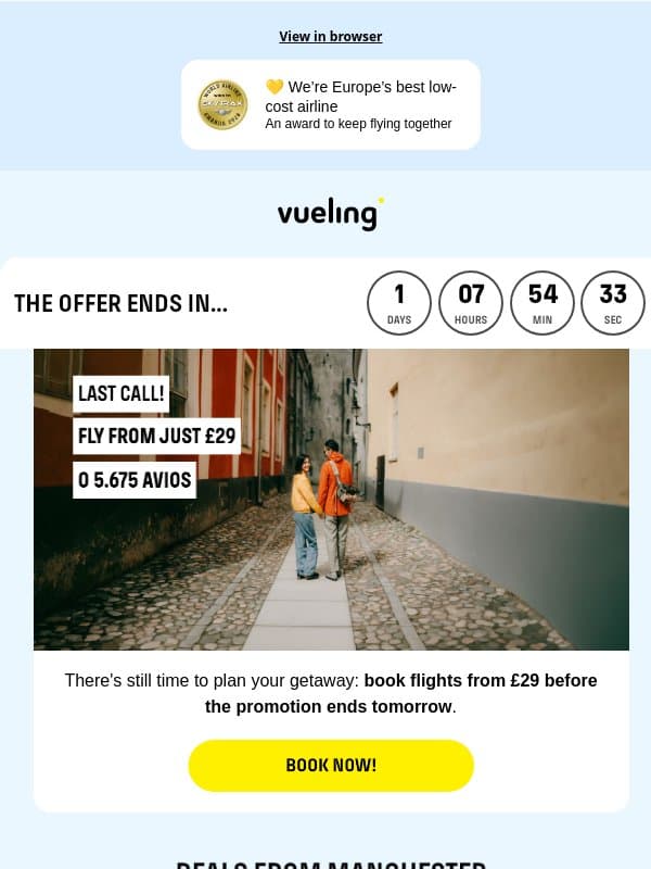Last weekend to set a date for your getaway ⏰ email from Vueling