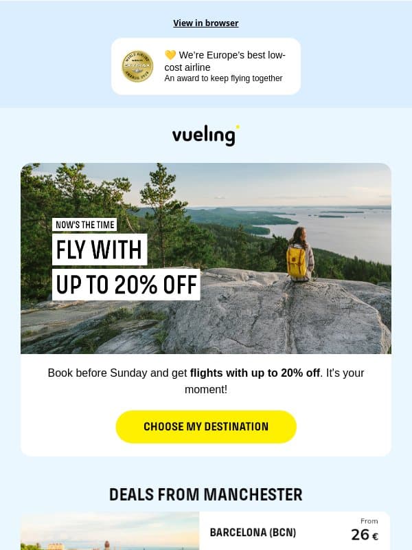 ✊ It's your moment: up to 20% off email from Vueling