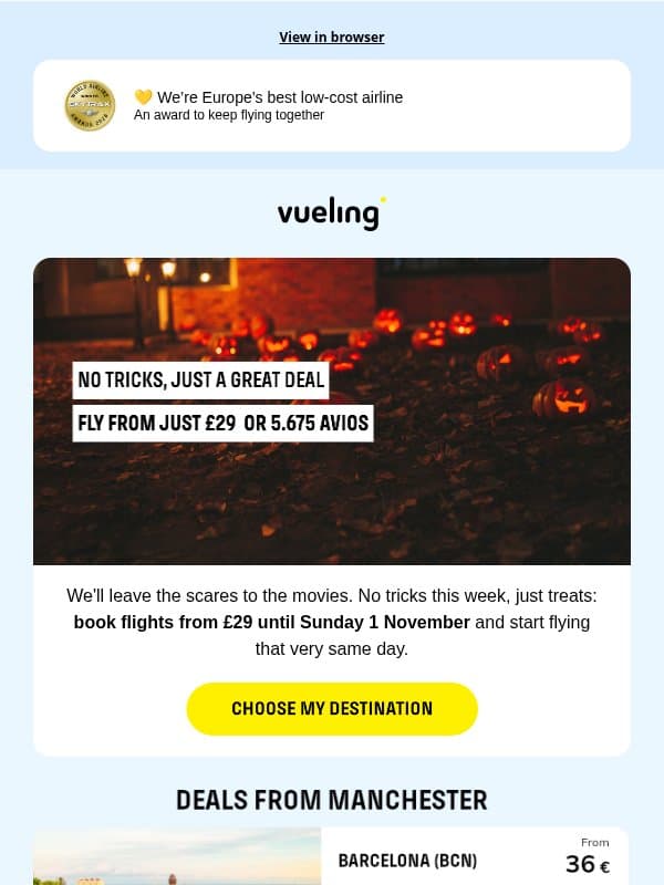 Trick or deal? Deal! 😍🎃 email from Vueling