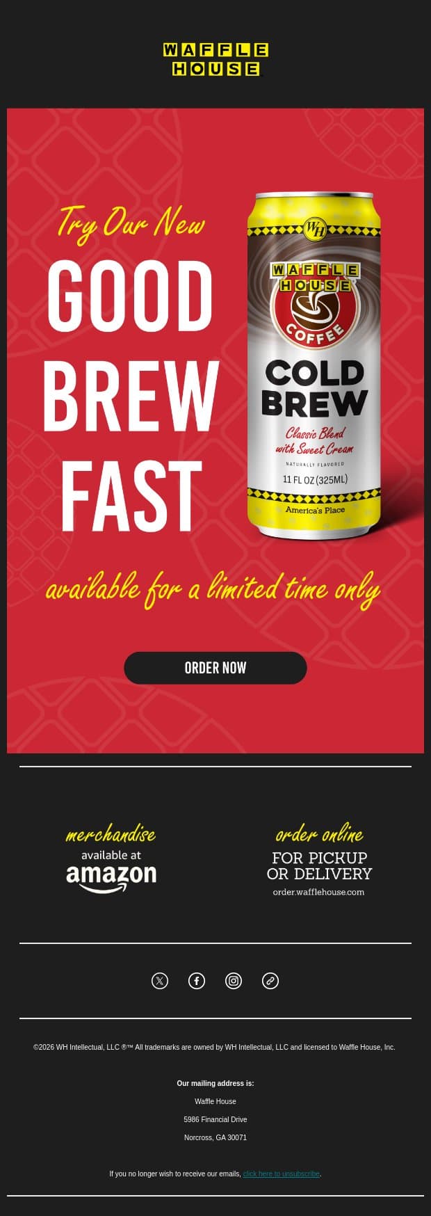 NEW: Cold Brew email from Waffle House screenshot