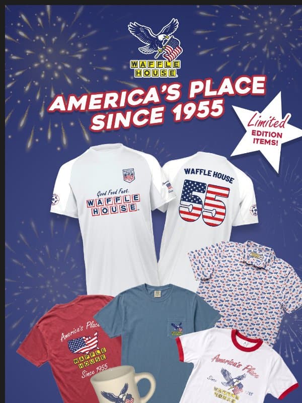 Just Dropped: New Patriotic Collection email from Waffle House