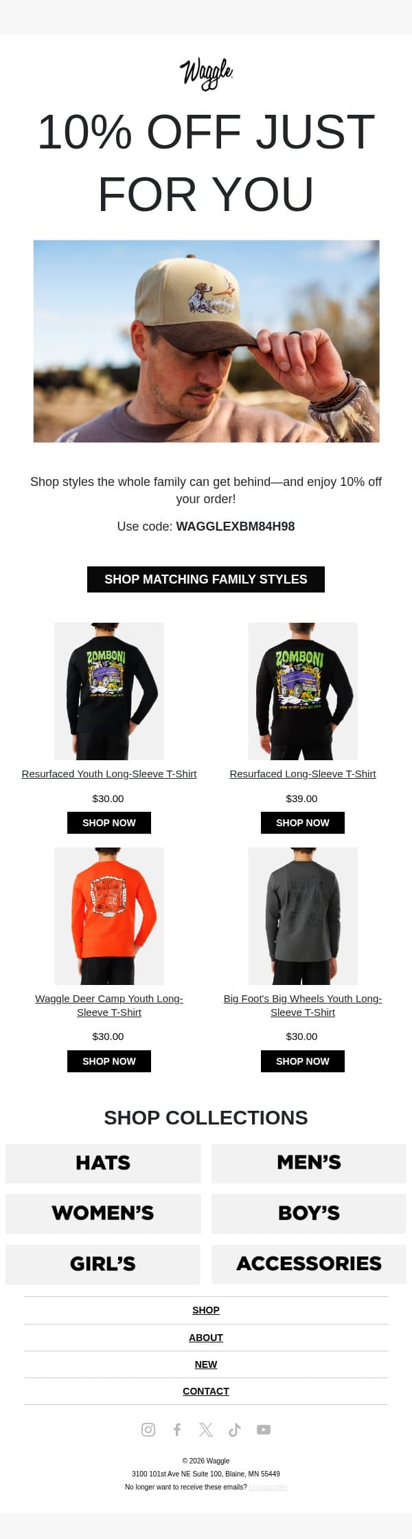 10% Off Just For You email from Waggle screenshot