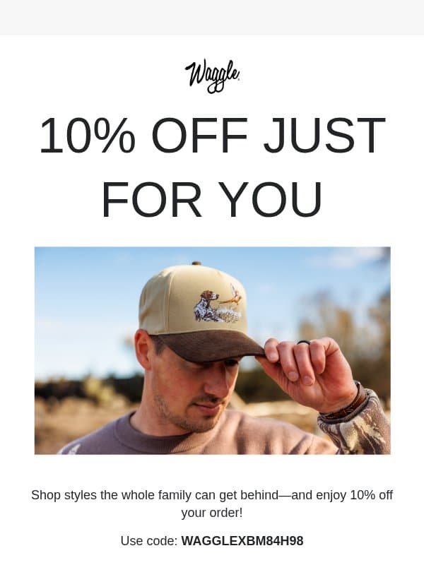 10% Off Just For You email from Waggle