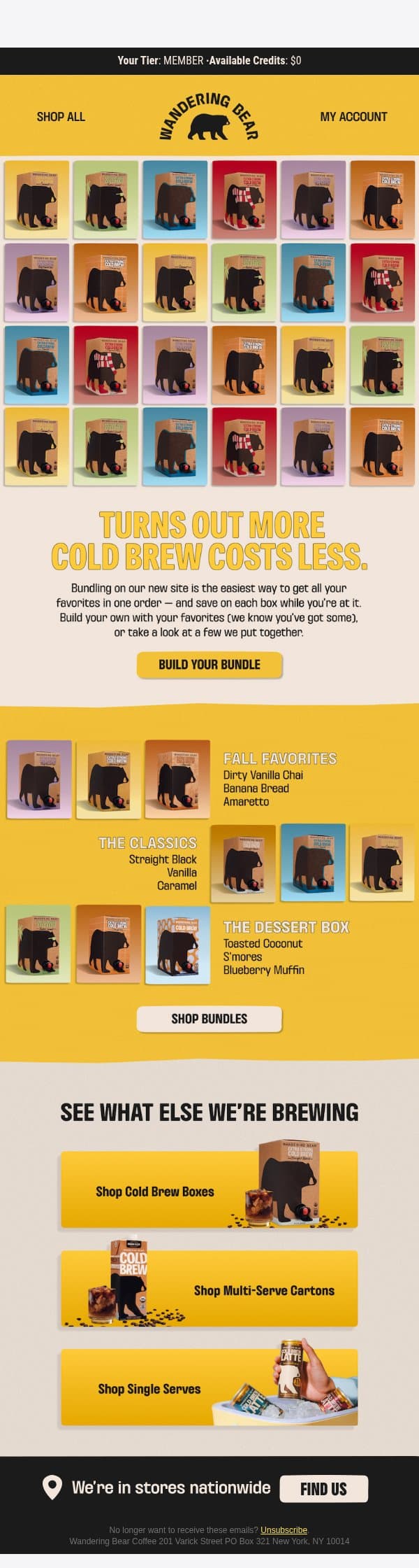 Stock up, save more, repeat email from Wandering Bear Coffee screenshot