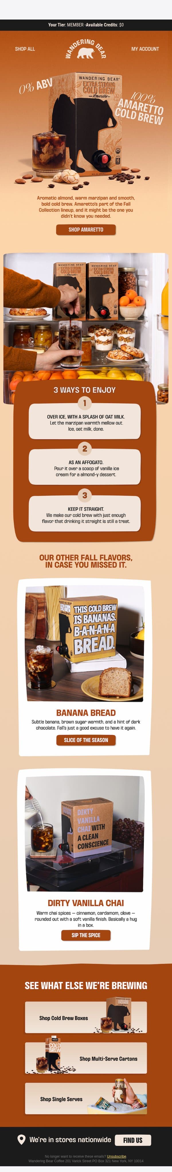 Fall’s most underrated flavor email from Wandering Bear Coffee screenshot