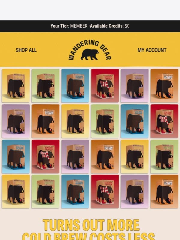 Stock up, save more, repeat email from Wandering Bear Coffee