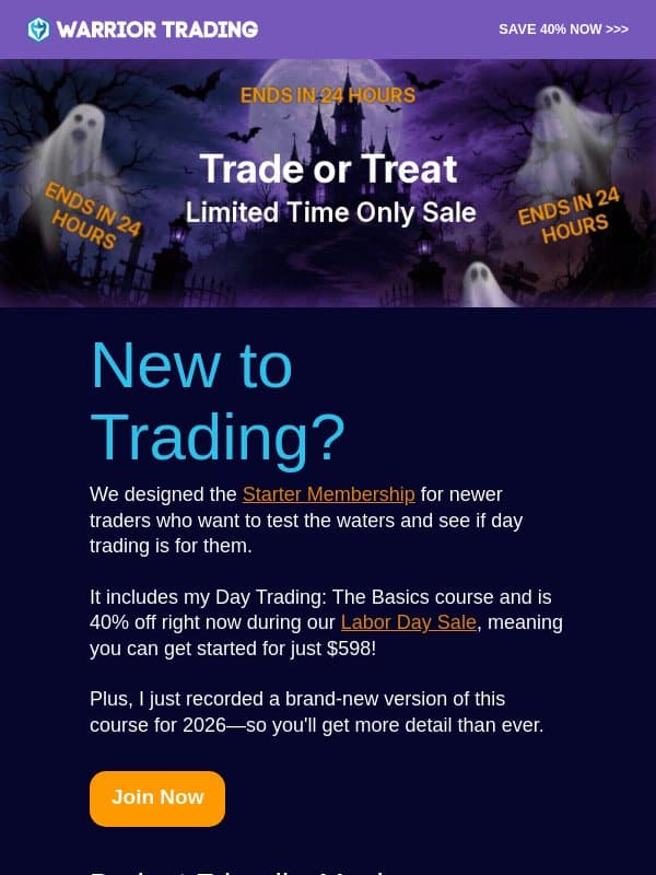 Sale Ends Soon: Start Small, Save Big email from Warrior Trading