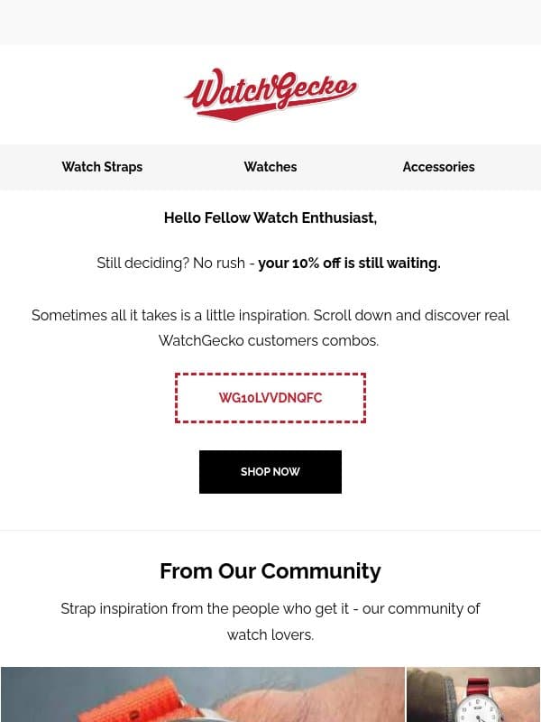 10% Off Waiting - Plus Real Wrist Shots for Inspo email from Watch Gecko