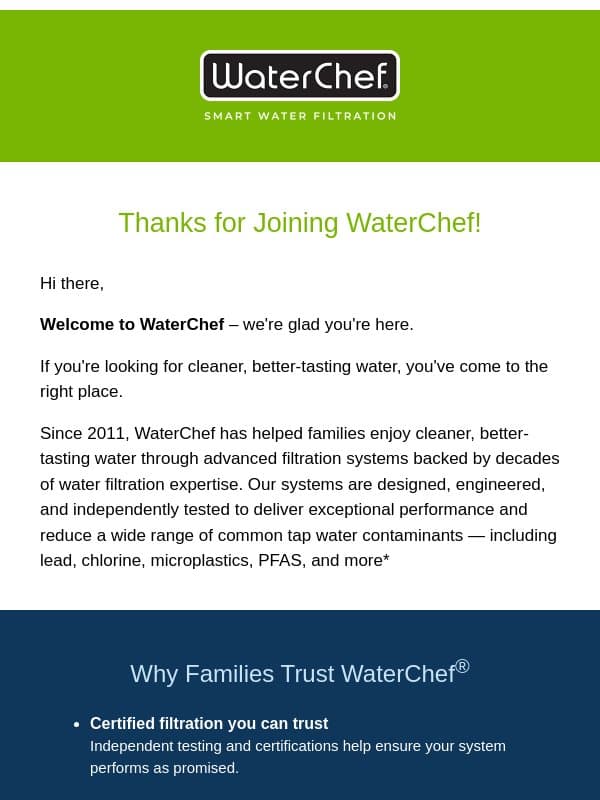 Welcome to WaterChef — Better Water Awaits email from WaterChef
