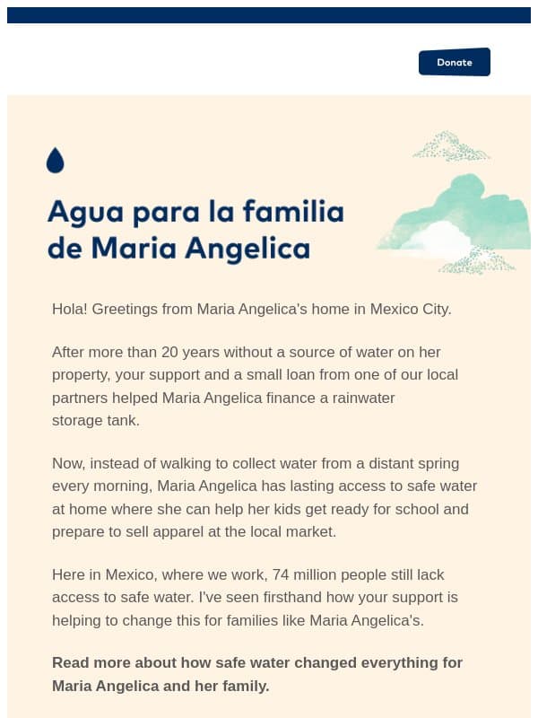 Hola! Greetings from Mexico. email from Water.org