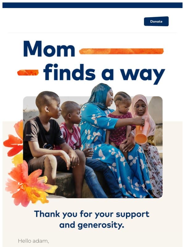 Thank you for showing up for moms ❤️ email from Water.org