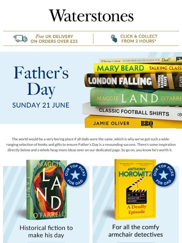 Stuck For Father's Day Inspo? email from Waterstones