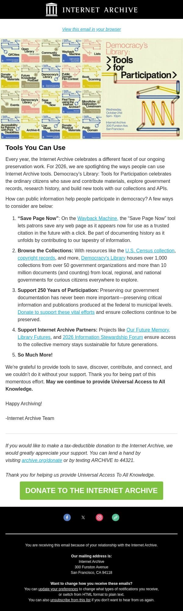 How Democracies Are Created, and How We Can Sustain Them email from Wayback Machine screenshot