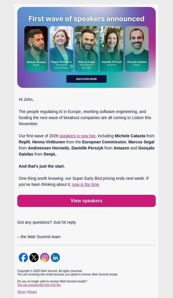 Hear from Amazon, Replit, Andreessen Horowitz and more email from Web Summit screenshot