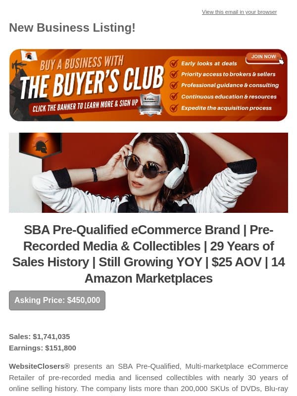 New Deal Alert: SBA Pre-Qualified eCommerce Brand | Pre-Recorded Media & Collectibles | 29 Years of Sales History | Still Growing YOY | $25 AOV email from Website Closers