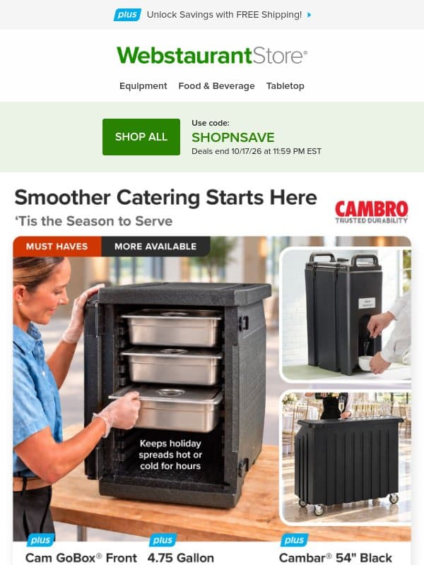 Running low? Stock up on the essentials! email from WebstaurantStore