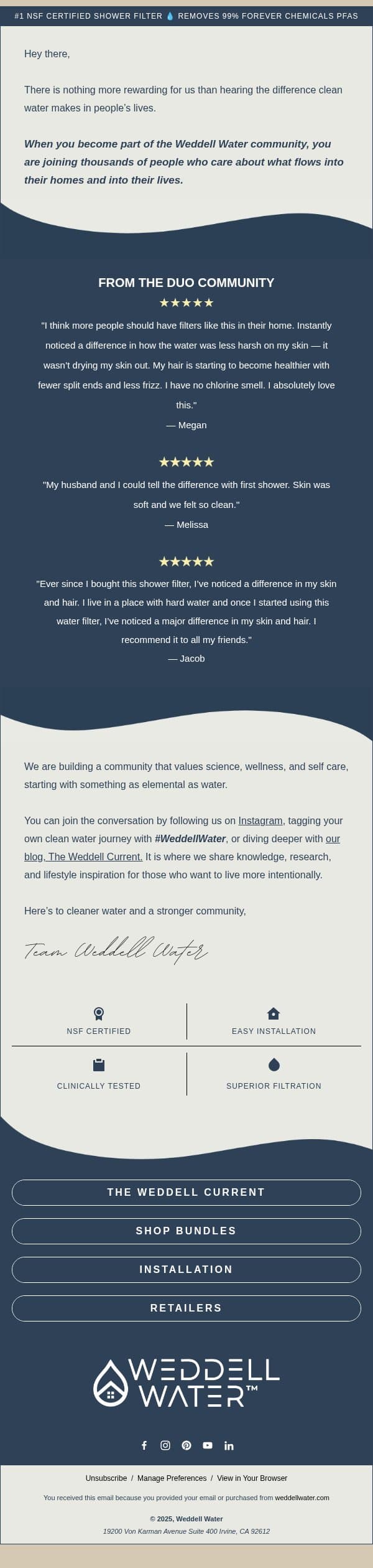 Why thousands trust Weddell Water every day email from Weddell Water screenshot