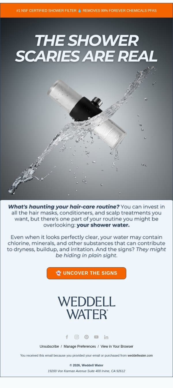 The Shower Scaries Are Real đź‘» email from Weddell Water screenshot