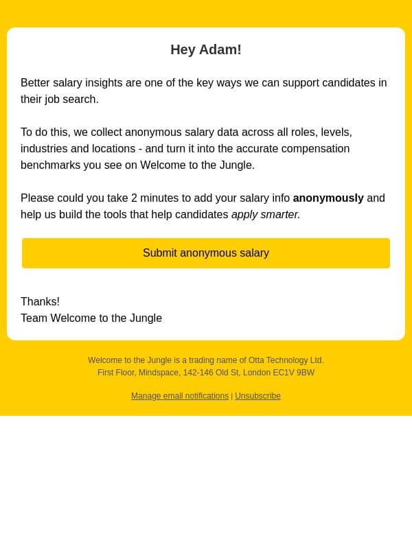 Submit your salary to help other candidates email from Welcome to the Jungle