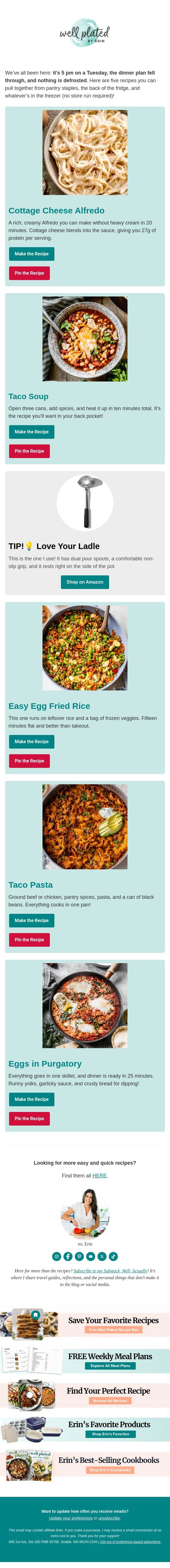 5 Dinners You Can Make Without Going to the Store ππ» email from Well Plated by Erin screenshot
