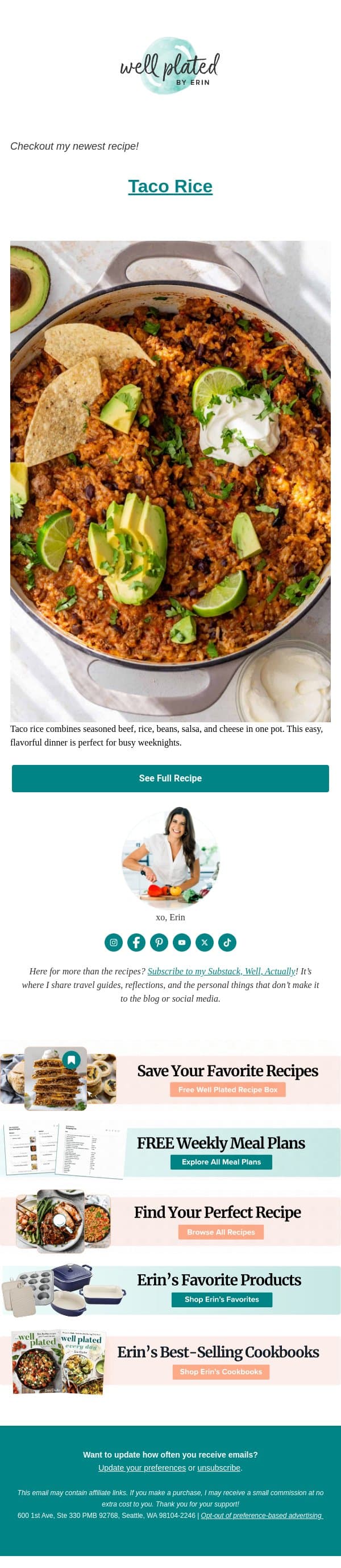 NEW π Taco Rice email from Well Plated by Erin screenshot