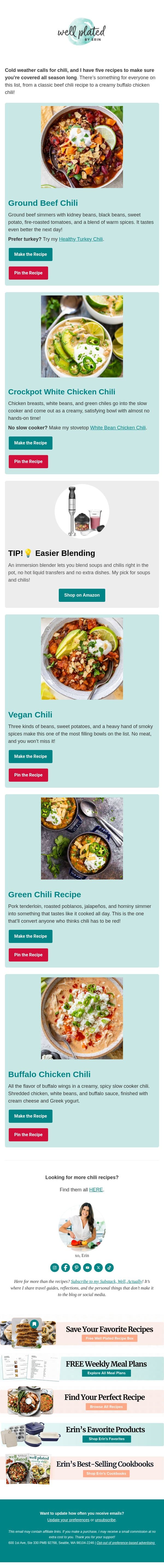 Your New Favorite Chili Is in Here 🌶️ email from Well Plated by Erin screenshot