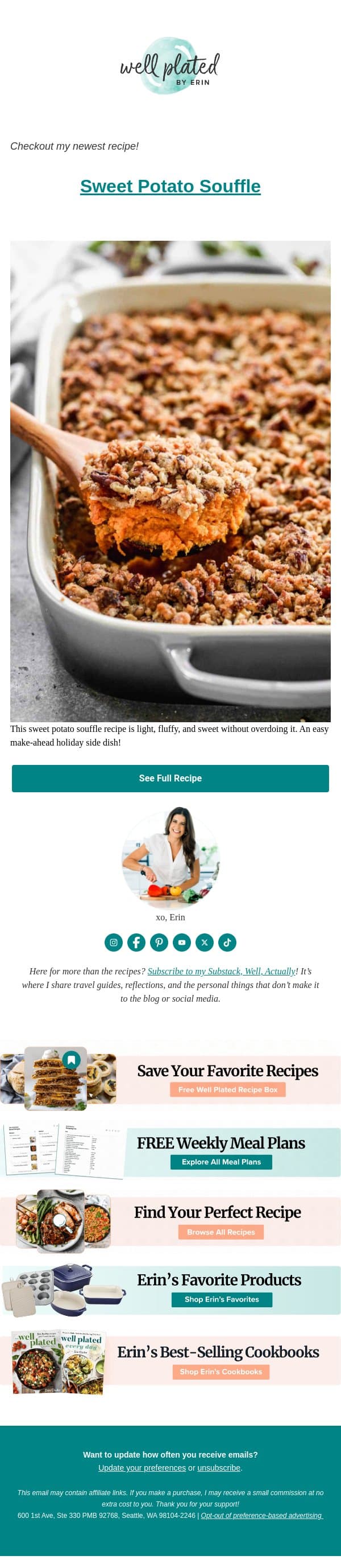 NEW 🎉 Sweet Potato Souffle email from Well Plated by Erin screenshot