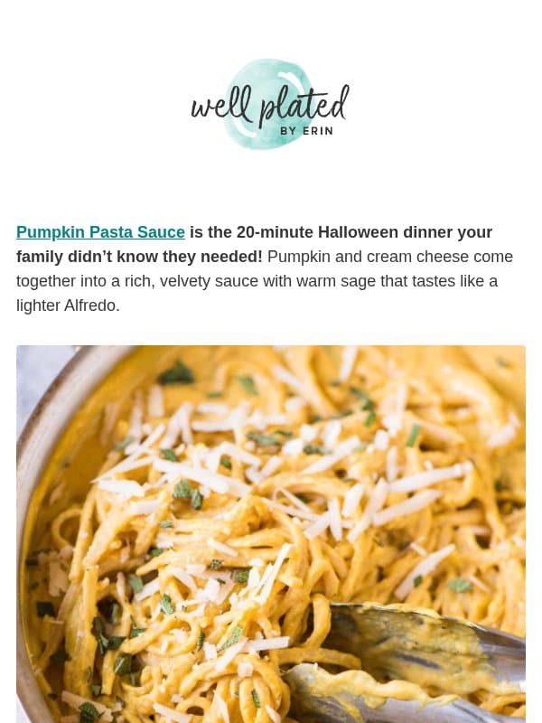 This Orange Pasta is Absolutely a Halloween Recipe 🎃 email from Well Plated by Erin
