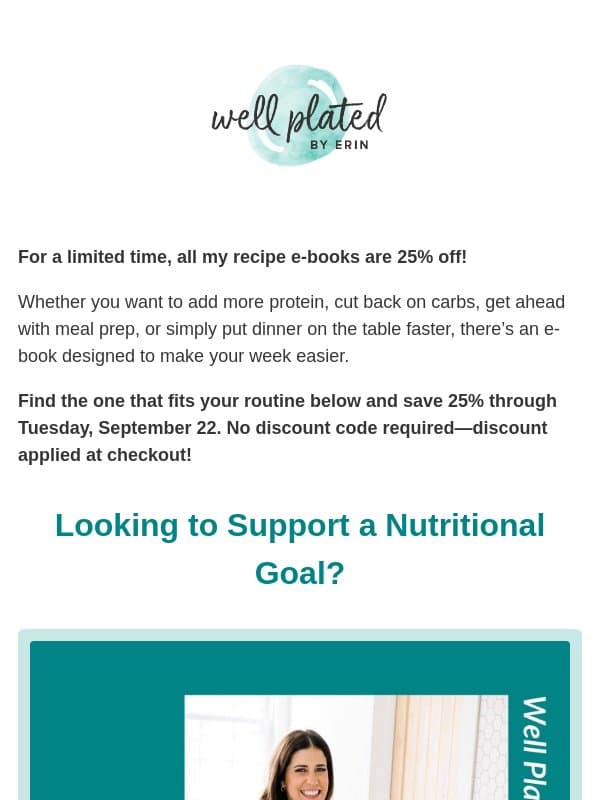 All Recipe E-Books Are 25% Off 🎉 email from Well Plated by Erin