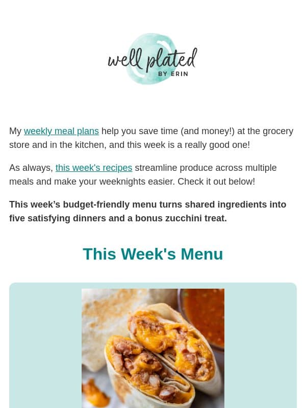 I Planned Dinner For You email from Well Plated by Erin