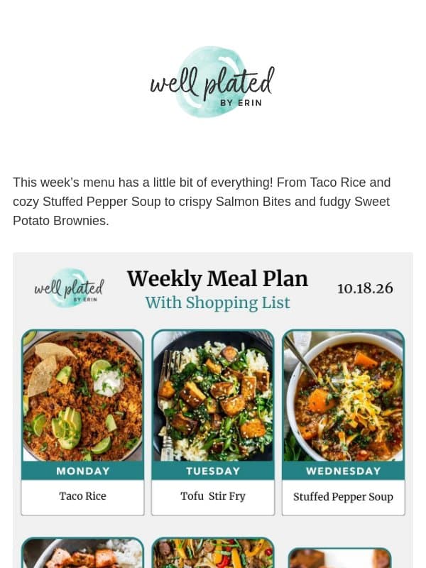 What to Cook this Week - 10.18.26 Meal Plan email from Well Plated by Erin