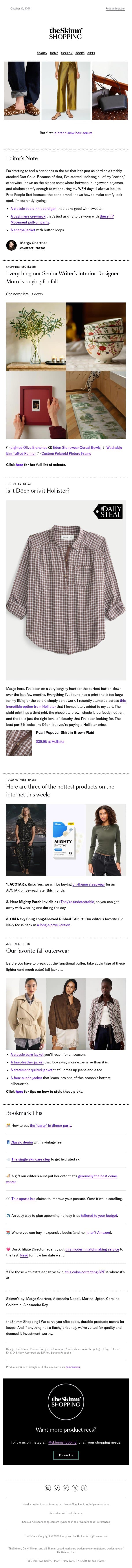 Is it Dôen or is it Hollister? email from Well+Good screenshot