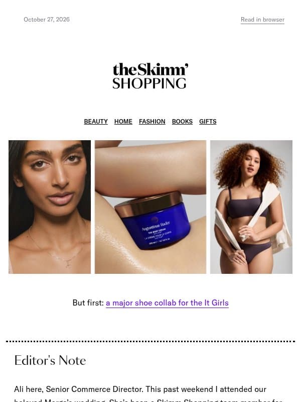 Skimm Shopping went to a wedding. email from Well+Good