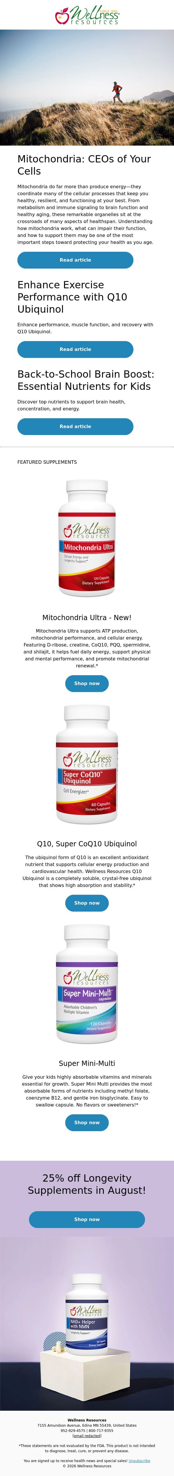Mitochondria: CEOs of Your Cells email from Wellness Resources screenshot