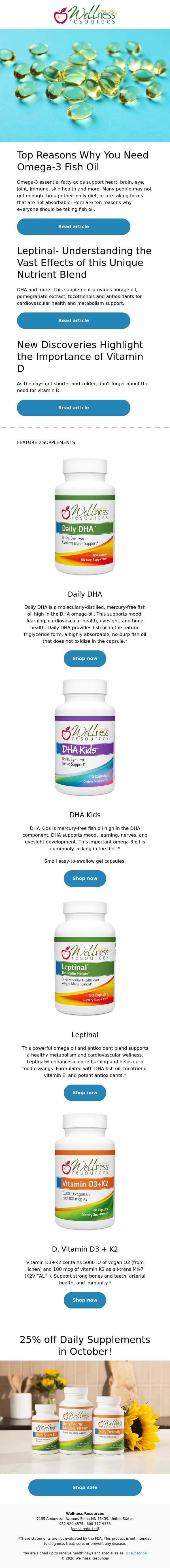 Top Reasons Why You Need Omega-3 Fish Oil email from Wellness Resources screenshot
