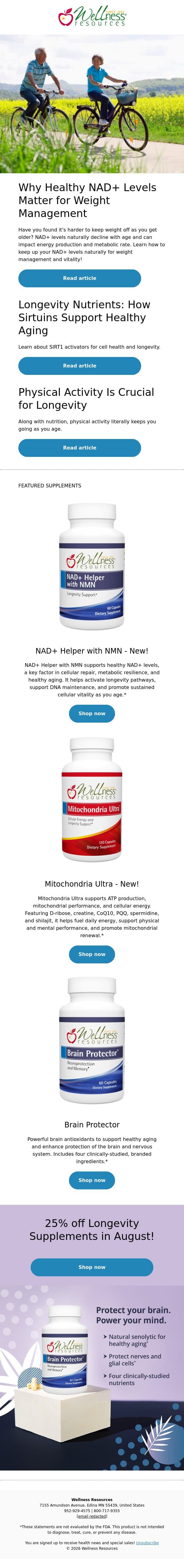 Why Healthy NAD+ Levels Matter for Weight Management email from Wellness Resources screenshot