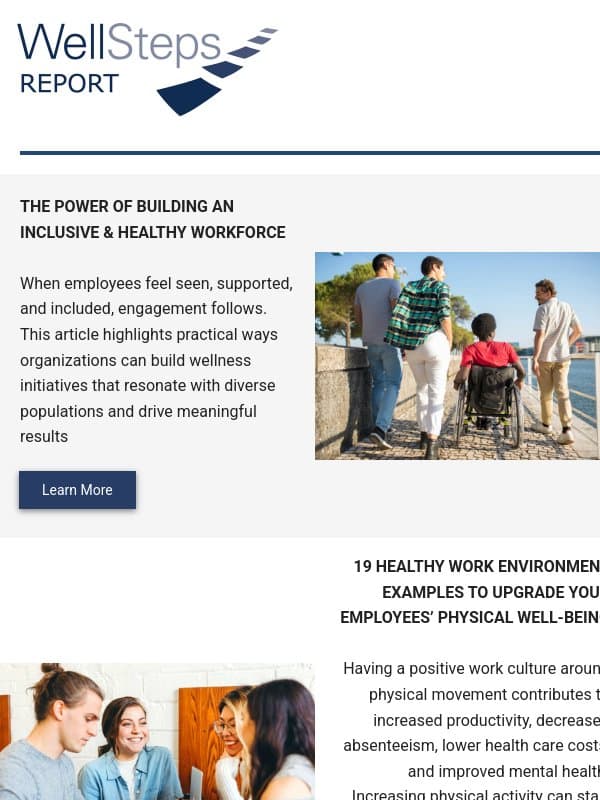 The Power of Building an Inclusive & Healthy Workforce email from WellSteps