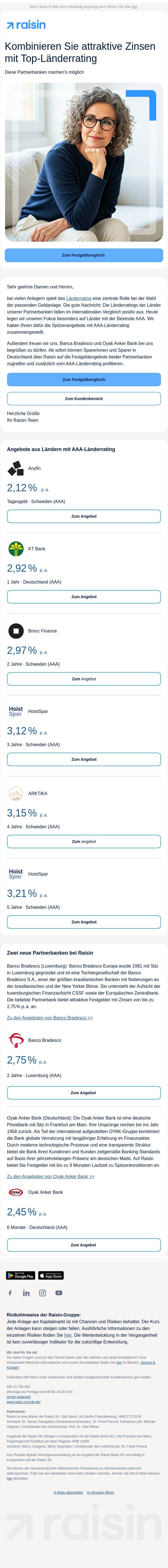 AAA-Länderrating und attraktive Zinsen: Unsere Auswahl email from Weltsparen screenshot
