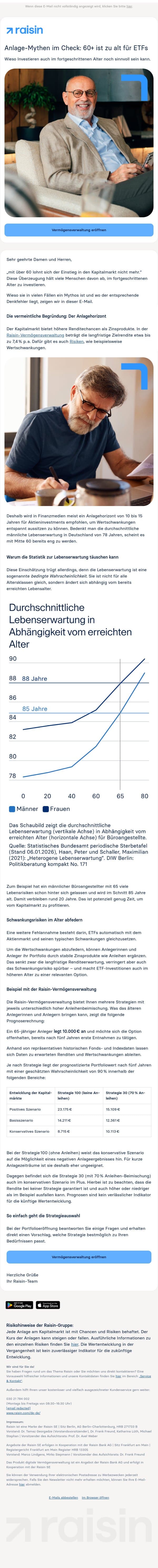 Anlage-Mythen im Check: 60+ ist zu alt für ETFs email from Weltsparen screenshot