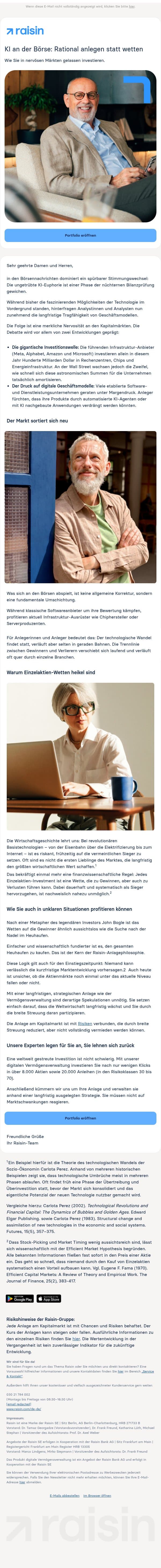 KI an der Börse: Rational anlegen statt wetten email from Weltsparen screenshot