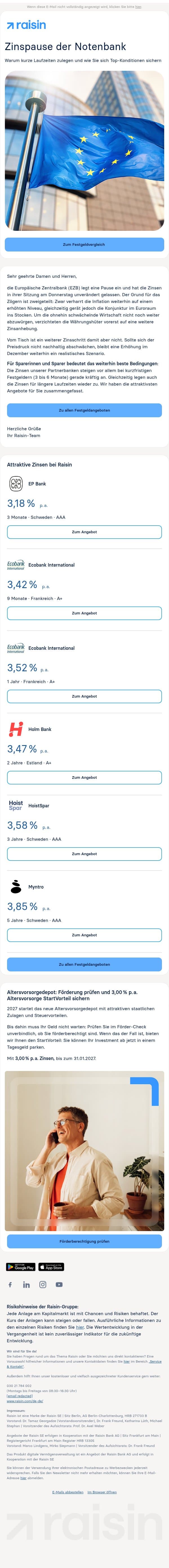 EZB-Entscheid: Zinsen bleiben stabil – Top-Chancen für Ihr Erspartes email from Weltsparen screenshot