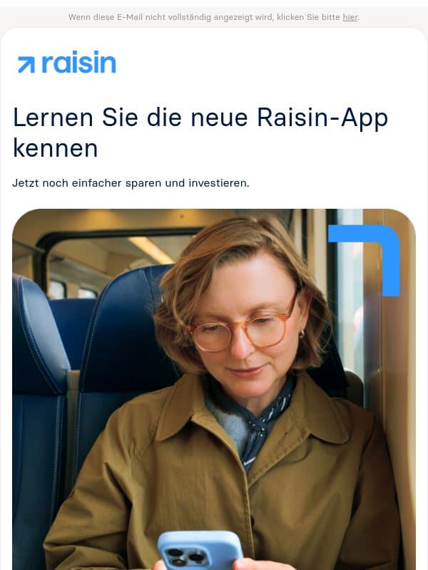 Neue Raisin-App verfügbar email from Weltsparen