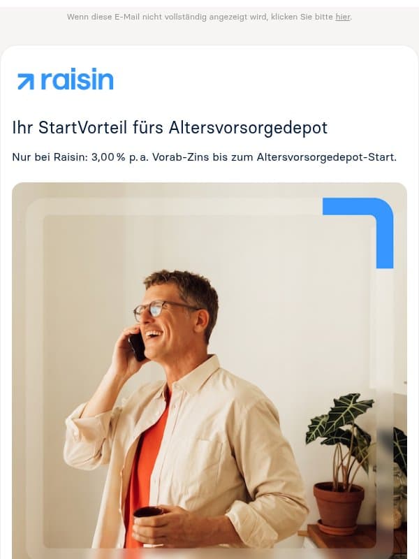 3,00 % Zinsen p. a.: Ihr StartVorteil fürs Altersvorsorgedepot email from Weltsparen