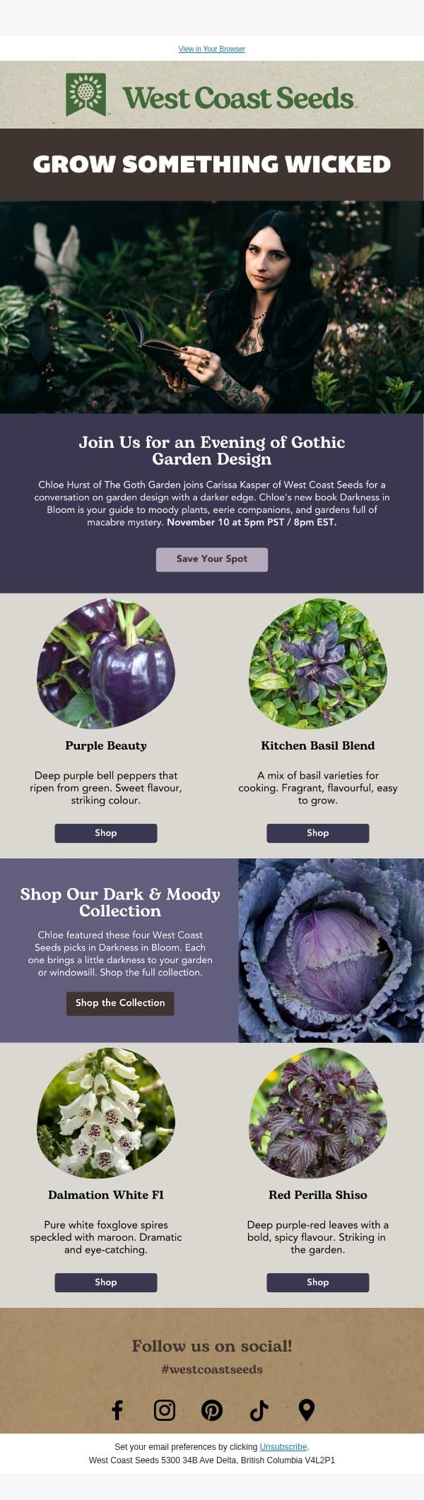 Grow something wicked 🔮 email from West Coast Seeds screenshot