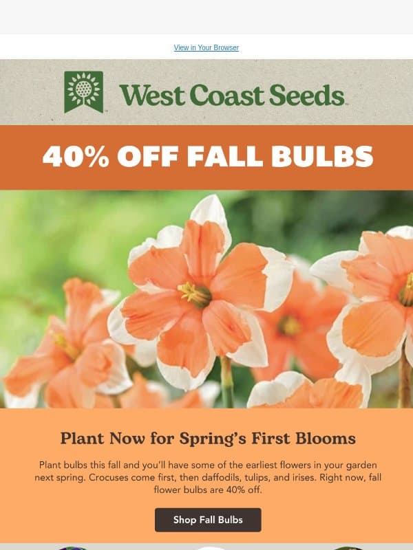 Fall bulbs are 40% off email from West Coast Seeds